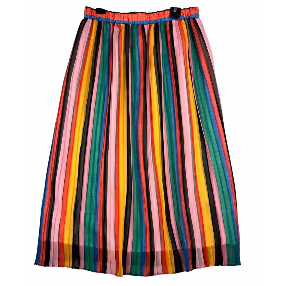 Who What Wear Womens Rainbow Pleated Midi Skirt Sz XS Artzy Flowy - Picture 2 of 9
